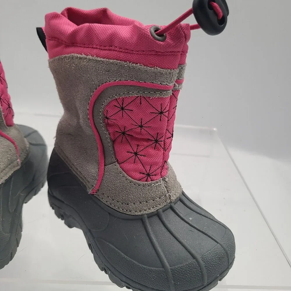 SPORTO Little Girl's 5/6 Gray & Pink Snowflake Winter Boots